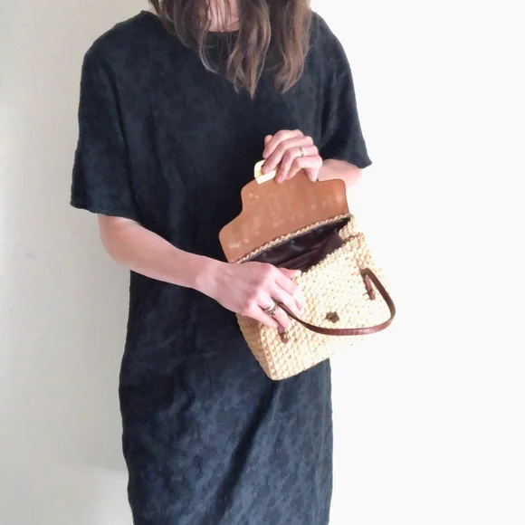 Vintage straw & leather mini tote - Picture 5 of 16